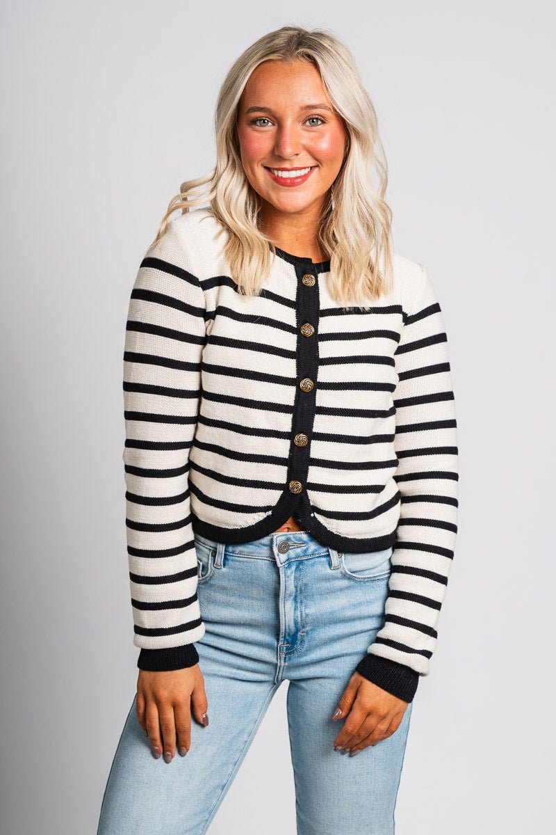 Striped button sweater cardigan ivory – Boutique Sweaters | Fashionable Sweaters at Lush Fashion Lounge Boutique in Oklahoma City