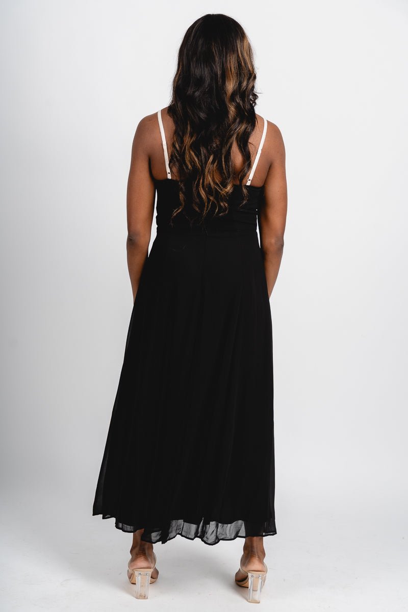 Sweetheart midi dress black/cream - Affordable dress - Boutique Dresses at Lush Fashion Lounge Boutique in Oklahoma City