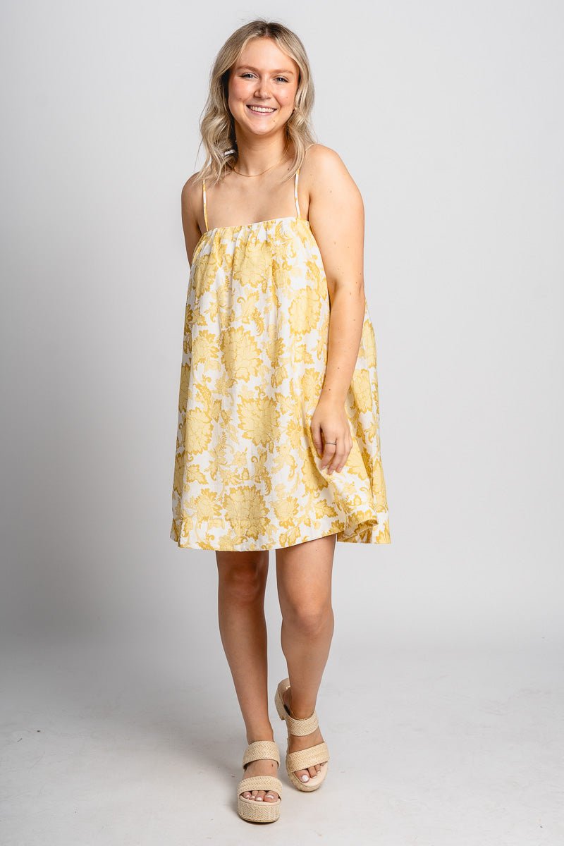 Floral babydoll dress ivory/yellow - Fun dress - Unique Getaway Gear at Lush Fashion Lounge Boutique in Oklahoma