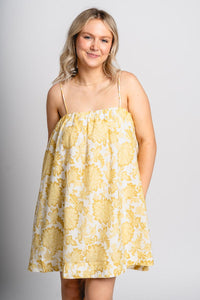 Floral babydoll dress ivory/yellow - Trendy dress - Cute Vacation Collection at Lush Fashion Lounge Boutique in Oklahoma City