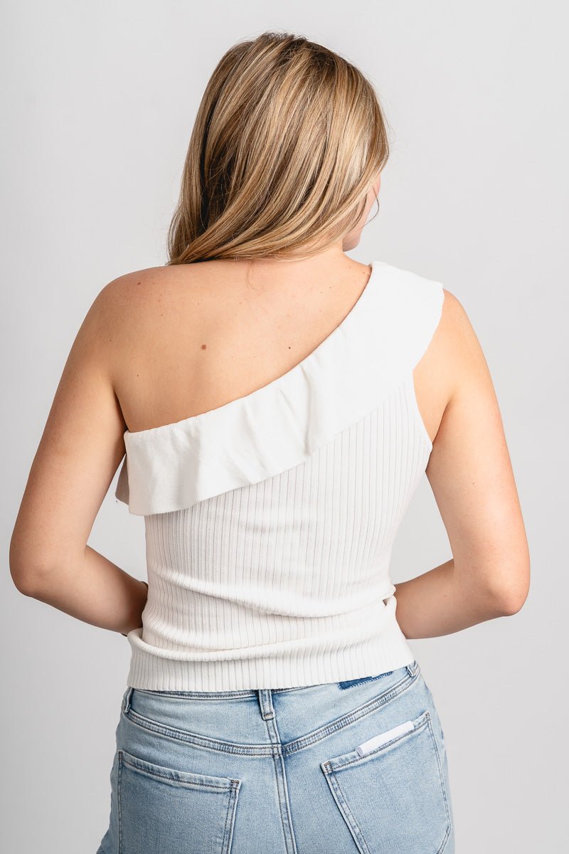 Ruffle one shoulder top ivory