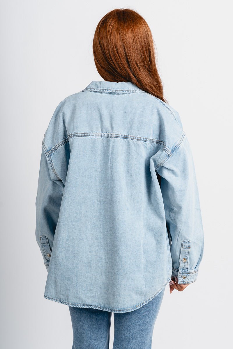 Oversized denim shacket light denim