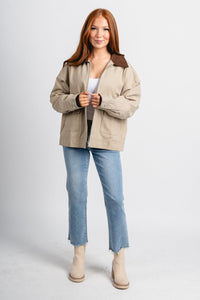 Kathleen barn jacket khaki – Fashionable Jackets | Trendy Blazers at Lush Fashion Lounge Boutique in Oklahoma City