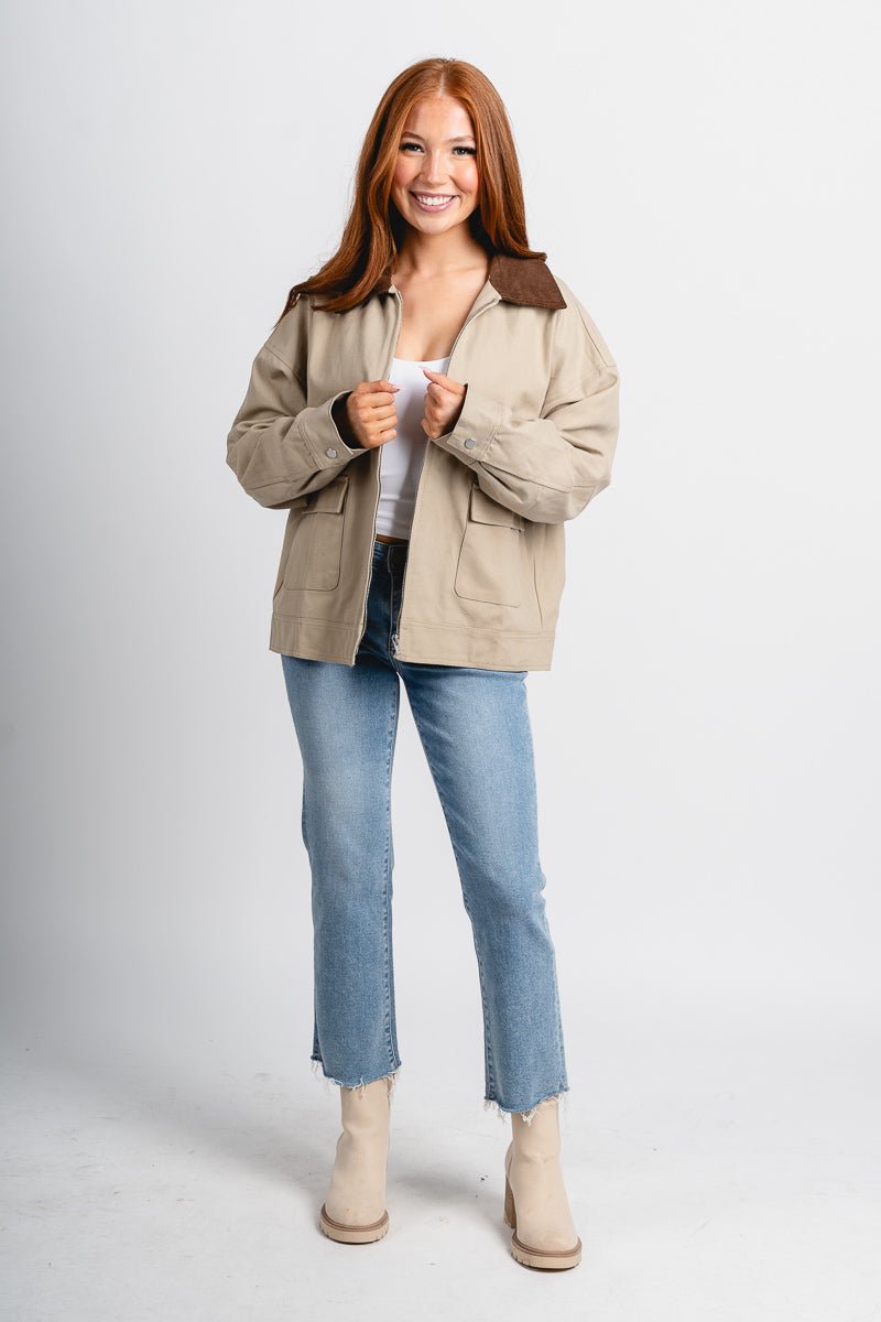 Kathleen barn jacket khaki – Unique Blazers | Cute Blazers For Women at Lush Fashion Lounge Boutique in Oklahoma City