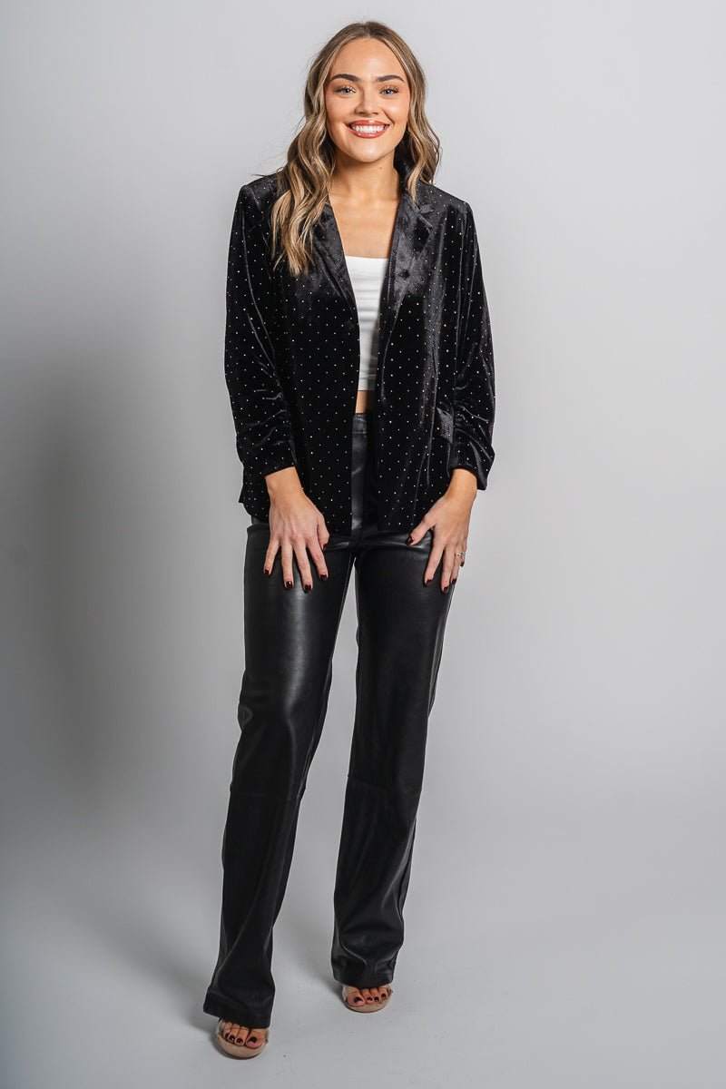 Velvet rhinestone blazer black – Fashionable Jackets | Trendy Blazers at Lush Fashion Lounge Boutique in Oklahoma City