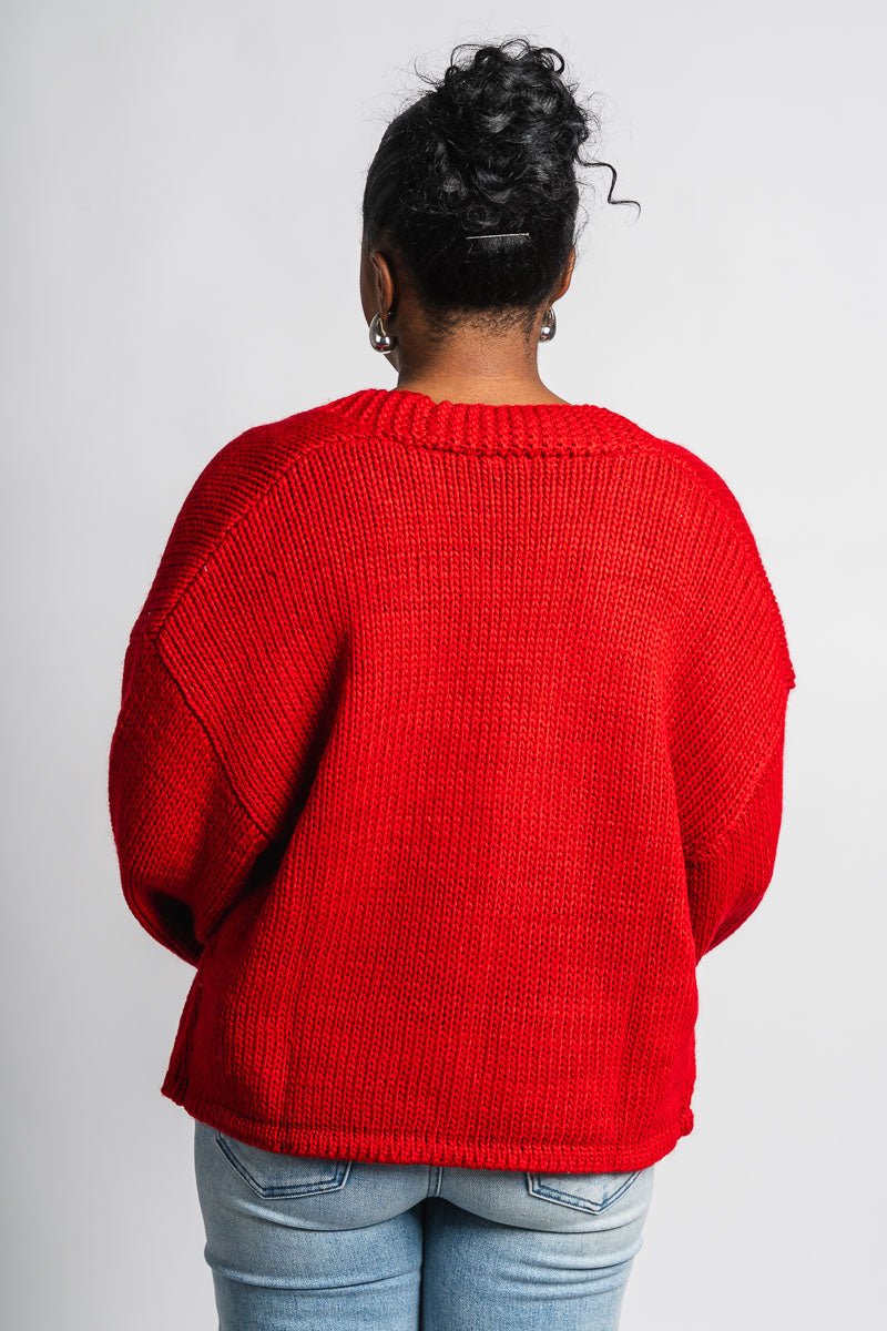 Boxy knit cardigan red