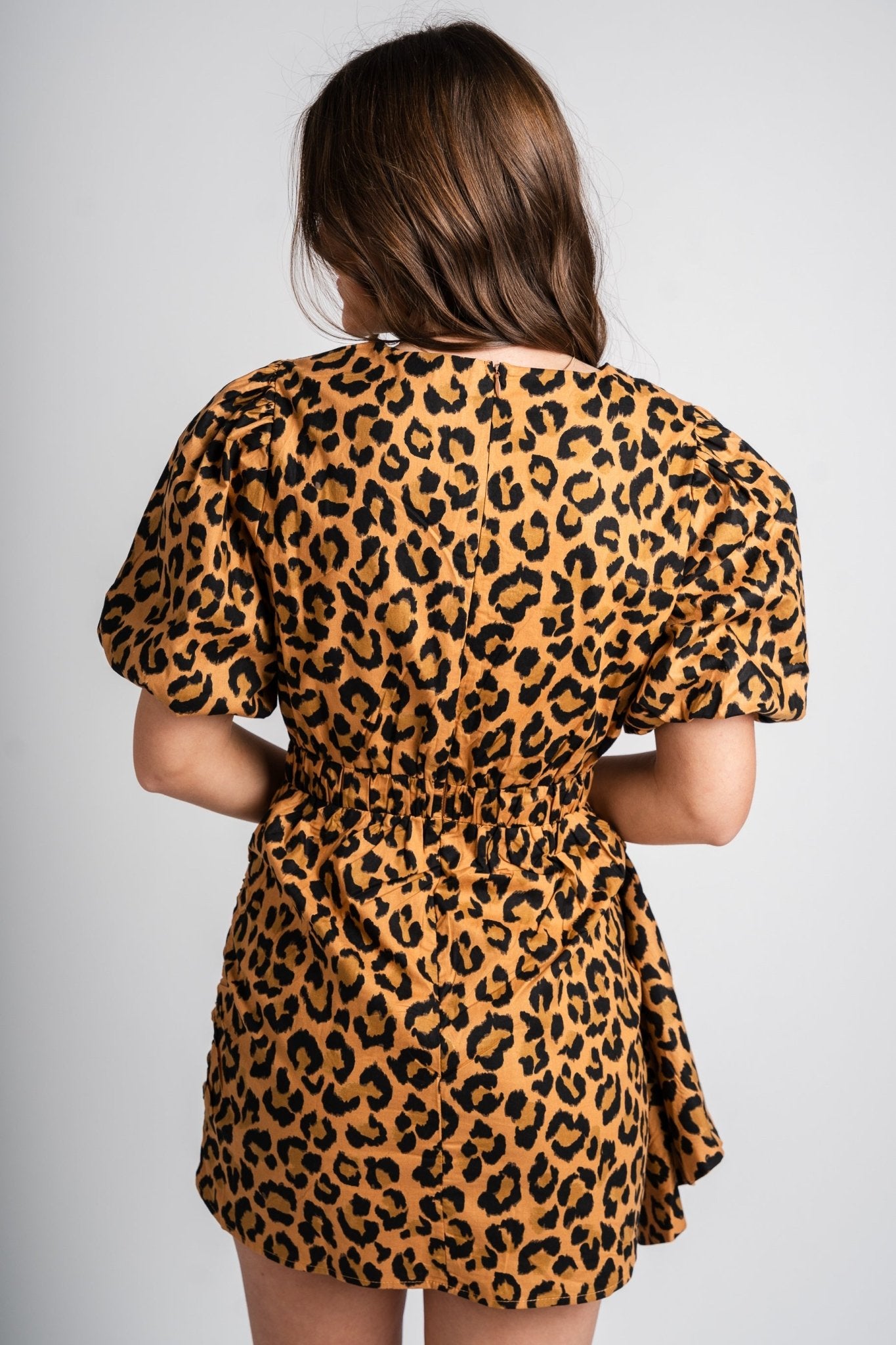 Ruched leopard dress brown