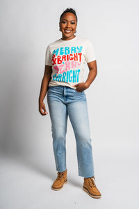 Merry & Bright repeater t-shirt cream - Exclusive Collection of Holiday Inspired T-Shirts and Hoodies at Lush Fashion Lounge Boutique in Oklahoma City