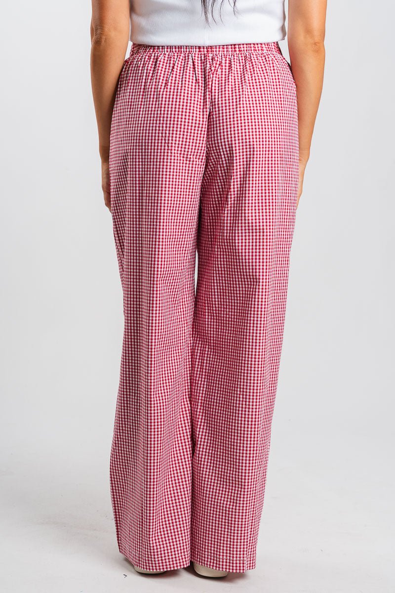 Gingham boxer pants red/white | Lush Fashion Lounge: women's boutique pants, boutique women's pants, affordable boutique pants, women's fashion pants