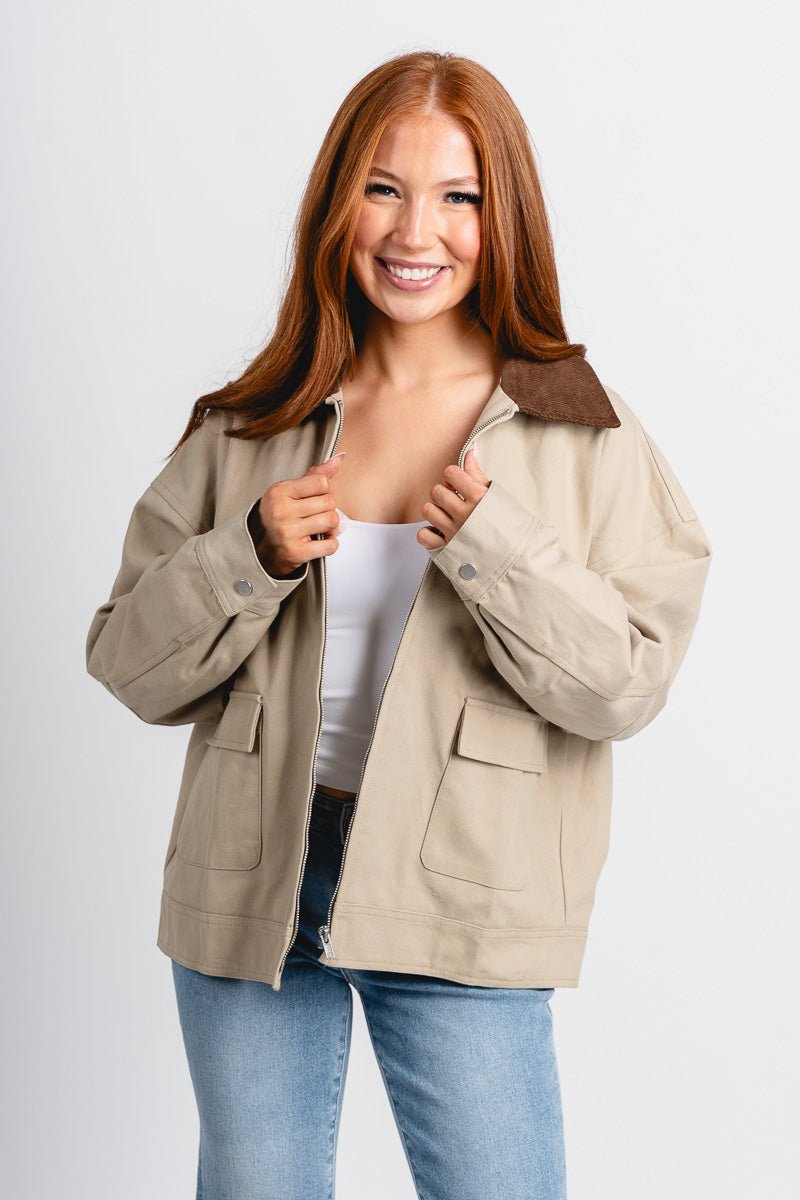 Kathleen barn jacket khaki – Affordable Blazers | Cute Black Jackets at Lush Fashion Lounge Boutique in Oklahoma City