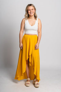 High low maxi skirt mustard | Lush Fashion Lounge: boutique fashion skirts, affordable boutique skirts, cute affordable skirts