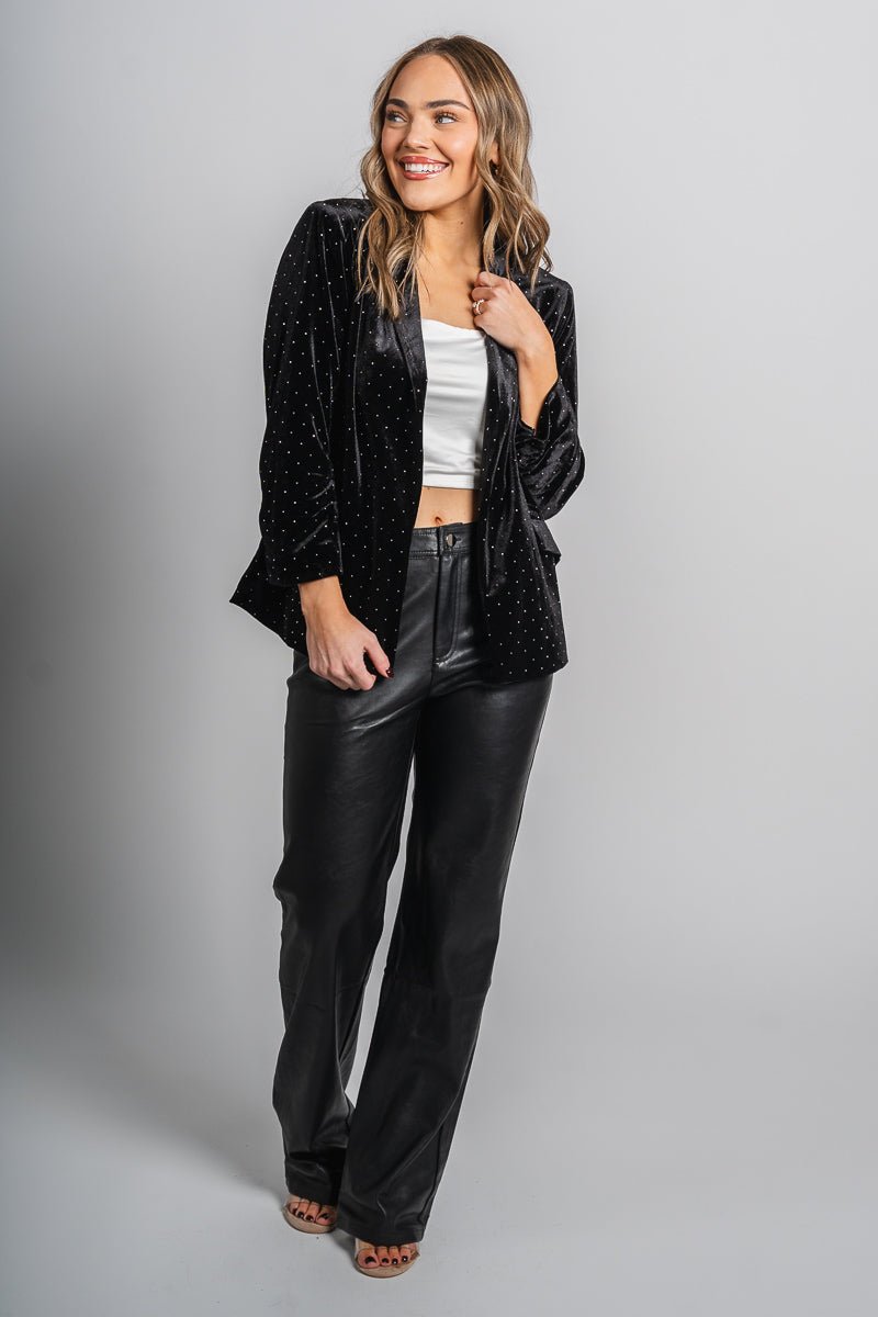 Velvet rhinestone blazer black