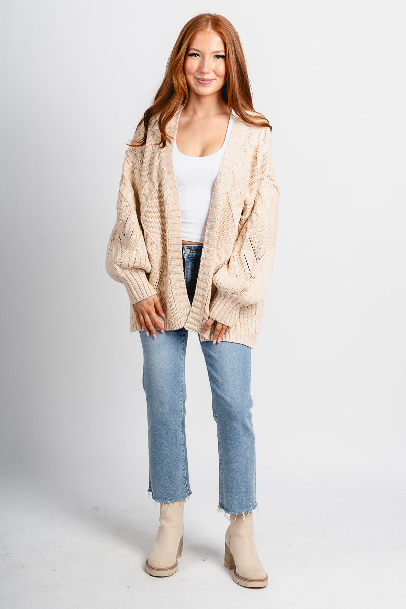 Cable knit cardigan cream - Trendy Cardigan - Fashion Cardigans & Cute Kimonos at Lush Fashion Lounge Boutique in Oklahoma City