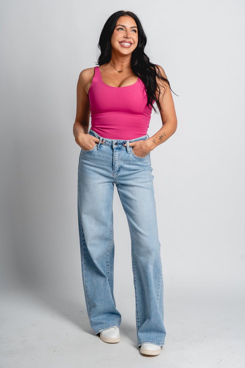 Scoop neck bodysuit hot pink - Trendy Bodysuit - Fashion Bodysuits at Lush Fashion Lounge Boutique in Oklahoma City