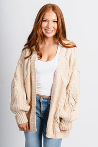 Cable knit cardigan cream - Cute Cardigan - Trendy Cardigans & Stylish Kimonos at Lush Fashion Lounge Boutique in Oklahoma City