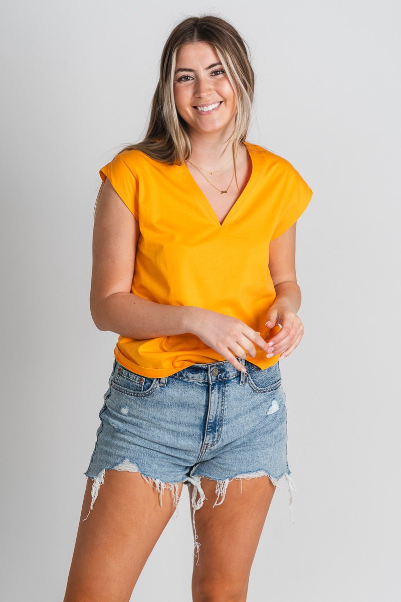 V-neck tank top orange - Cute - Trendy Tank Tops at Lush Fashion Lounge Boutique in Oklahoma City