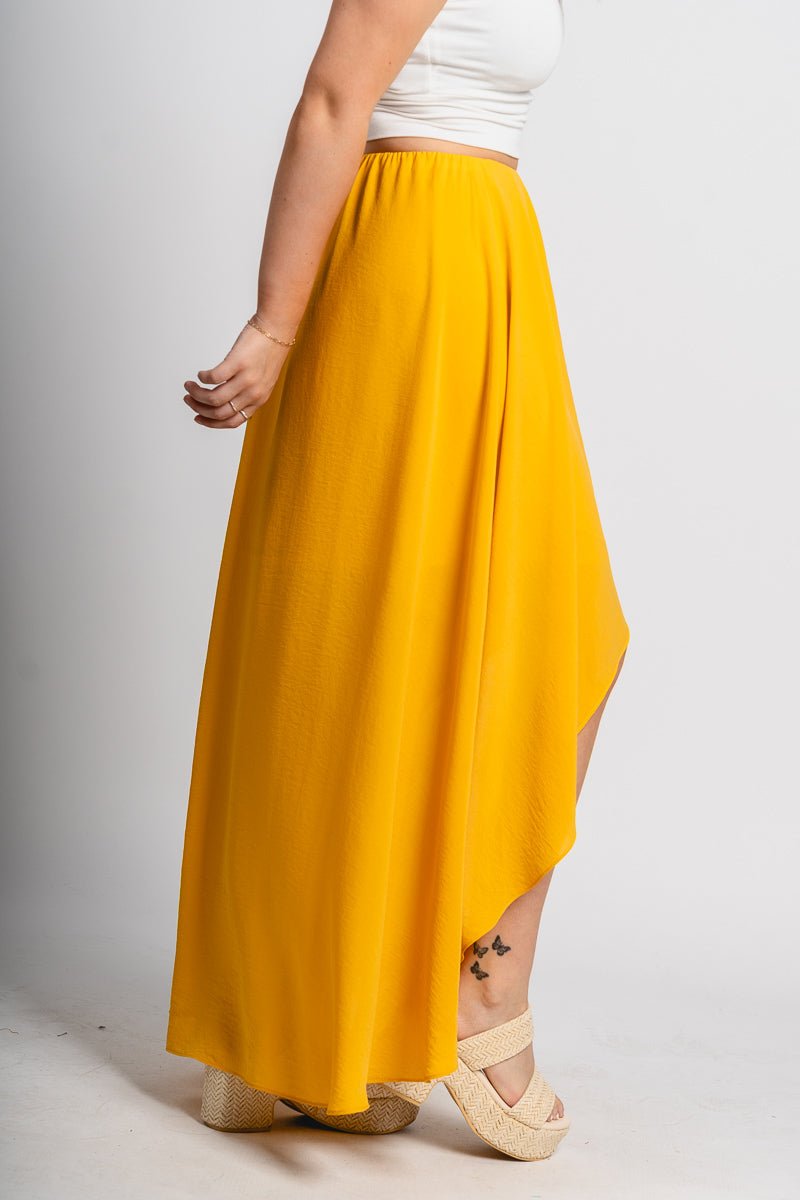 High low maxi skirt mustard | Lush Fashion Lounge: boutique fashion skirts, affordable boutique skirts, cute affordable skirts
