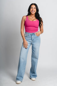 Scoop neck bodysuit hot pink Stylish Bodysuit - Womens Fashion Bodysuits at Lush Fashion Lounge Boutique in Oklahoma City