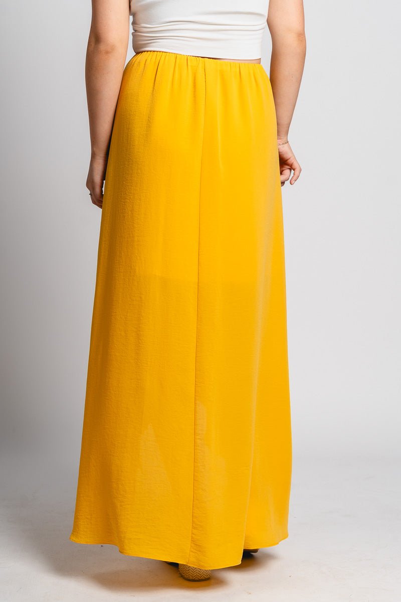 High low maxi skirt mustard | Lush Fashion Lounge: boutique fashion skirts, affordable boutique skirts, cute affordable skirts