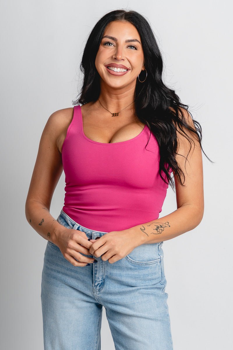 Scoop neck bodysuit hot pink - Cute Bodysuit - Trendy Bodysuits at Lush Fashion Lounge Boutique in Oklahoma City