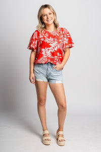 Tropical short sleeve top red - Stylish top - Trendy Staycation Outfits at Lush Fashion Lounge Boutique in Oklahoma City
