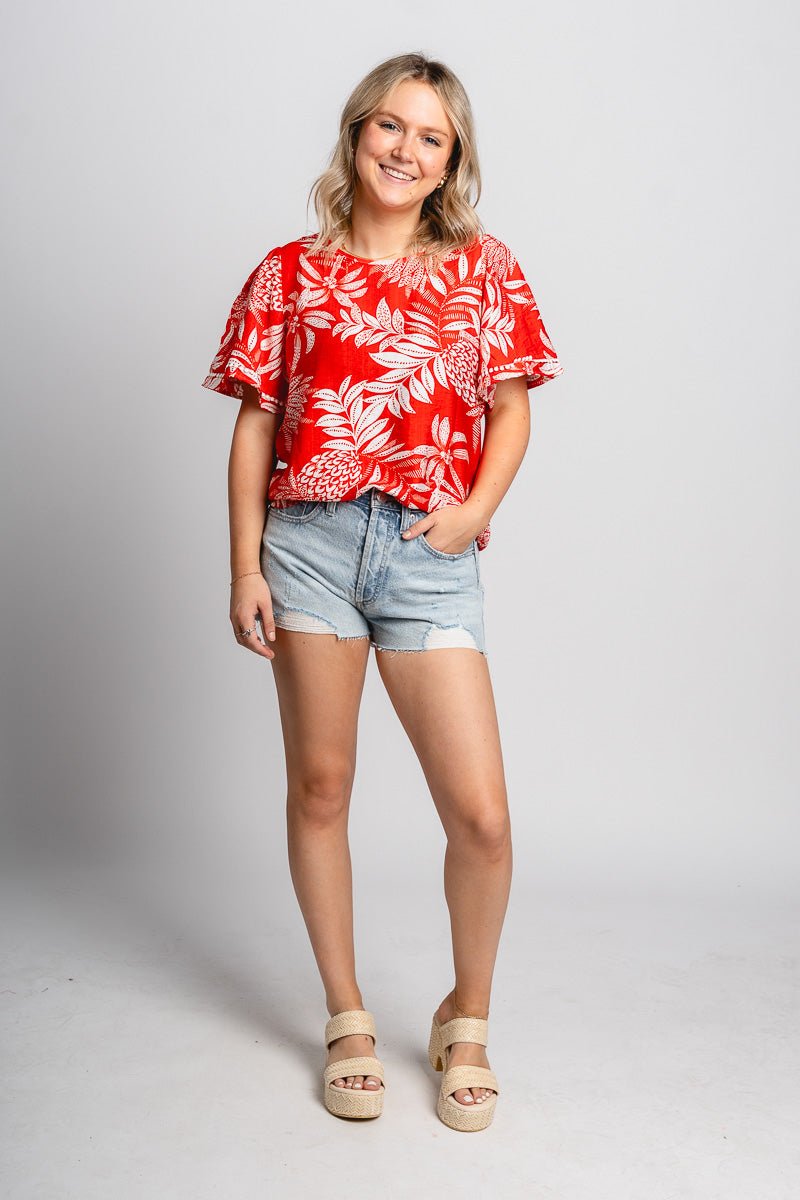 Tropical short sleeve top red - Fun top - Unique Getaway Gear at Lush Fashion Lounge Boutique in Oklahoma