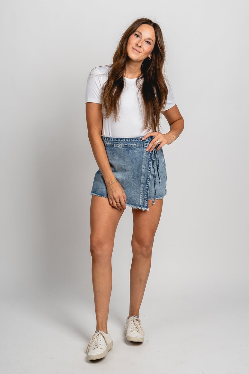 Denim overlay skort medium blue