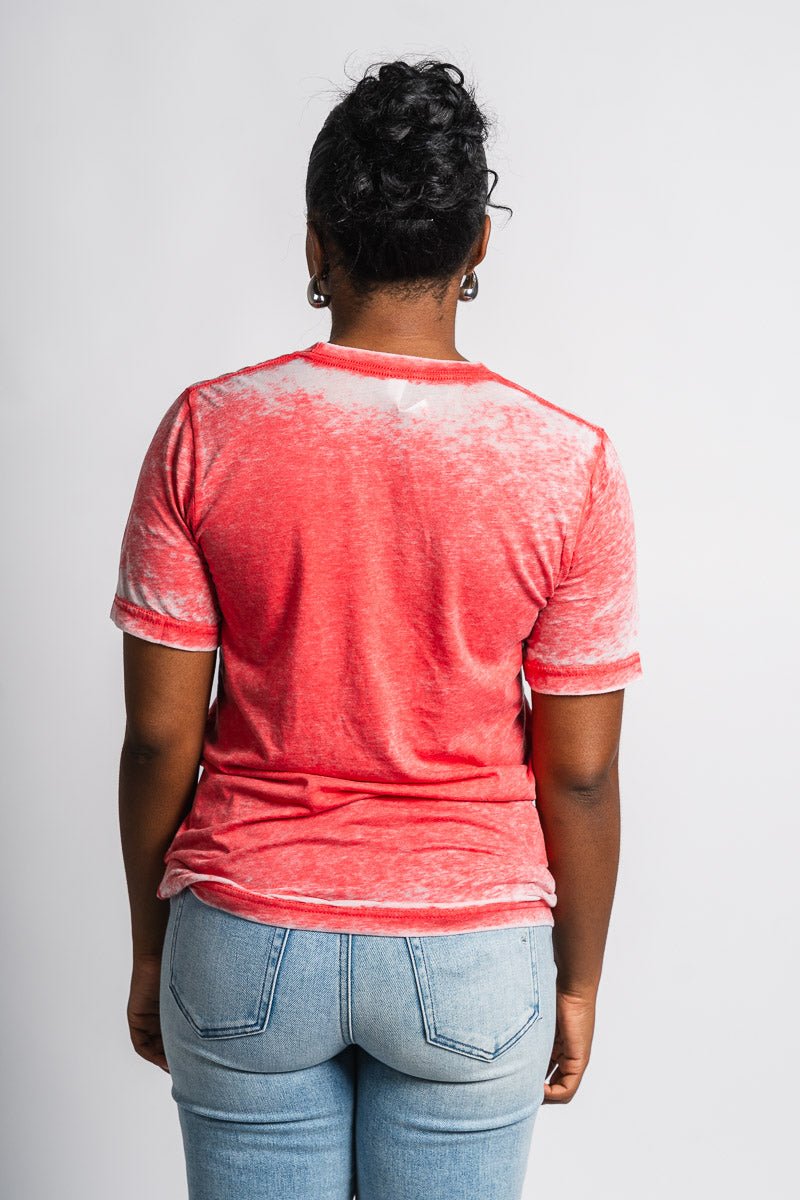 Merry script acid wash t-shirt red