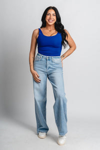 Scoop neck bodysuit royal blue Stylish Bodysuit - Womens Fashion Bodysuits at Lush Fashion Lounge Boutique in Oklahoma City