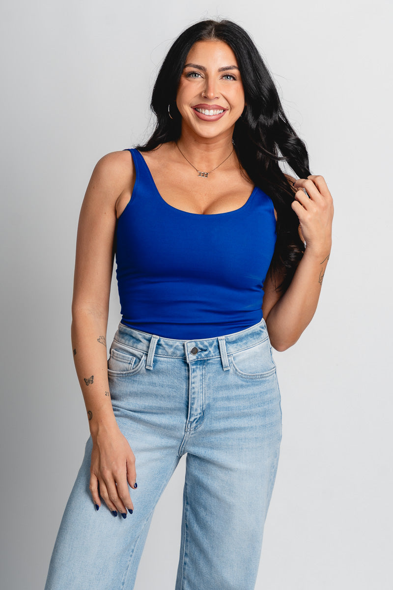 Scoop neck bodysuit royal blue - Affordable Bodysuit - Boutique Bodysuits at Lush Fashion Lounge Boutique in Oklahoma City