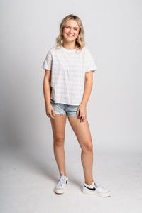 Z Supply Go To striped tee panna cotta - Z Supply T-shirt - Z Supply Clothing at Lush Fashion Lounge Trendy Boutique Oklahoma City