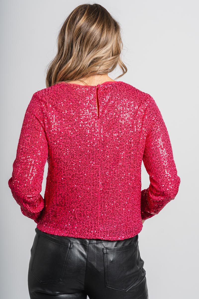 Long sleeve sequin top pink