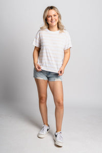 Z Supply Go To striped tee panna cotta - Z Supply T-shirt - Z Supply Tees & Tanks at Lush Fashion Lounge Trendy Boutique Oklahoma City