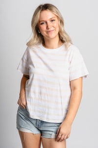 Z Supply Go To striped tee panna cotta - Z Supply T-shirt - Z Supply Apparel at Lush Fashion Lounge Trendy Boutique Oklahoma City