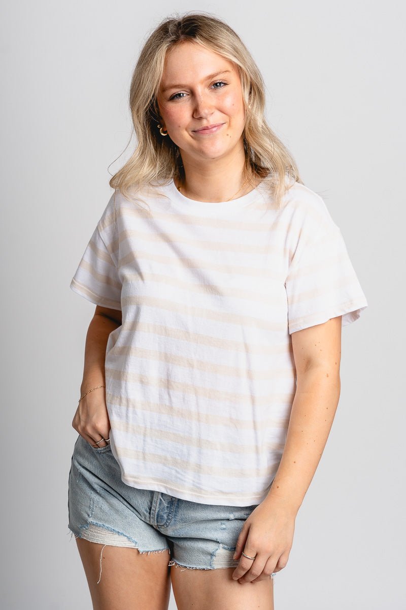 Z Supply Go To striped tee panna cotta - Z Supply T-shirt - Z Supply Apparel at Lush Fashion Lounge Trendy Boutique Oklahoma City