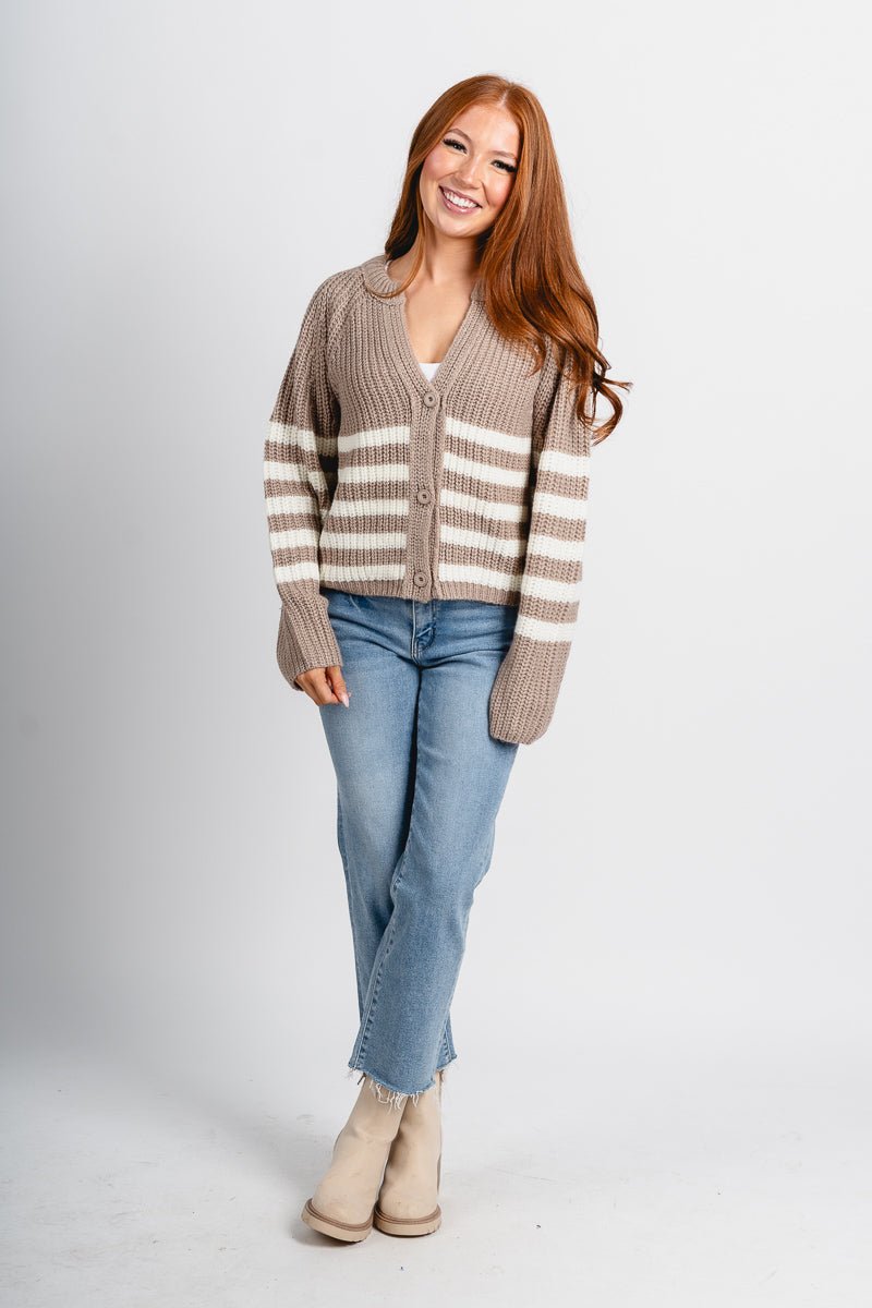 Button striped sweater cardigan sand