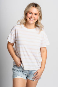 Z Supply Go To striped tee panna cotta - Z Supply T-shirt - Z Supply Tops, Dresses, Tanks, Tees, Cardigans, Joggers and Loungewear at Lush Fashion Lounge