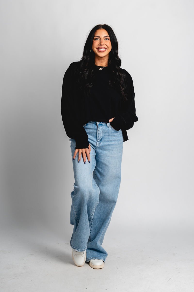 Open back long sleeve top black