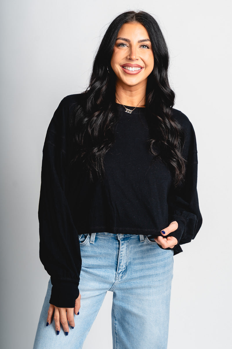 Open back long sleeve top black