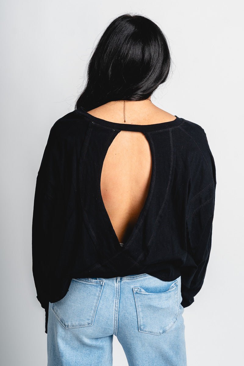 Open back long sleeve top black