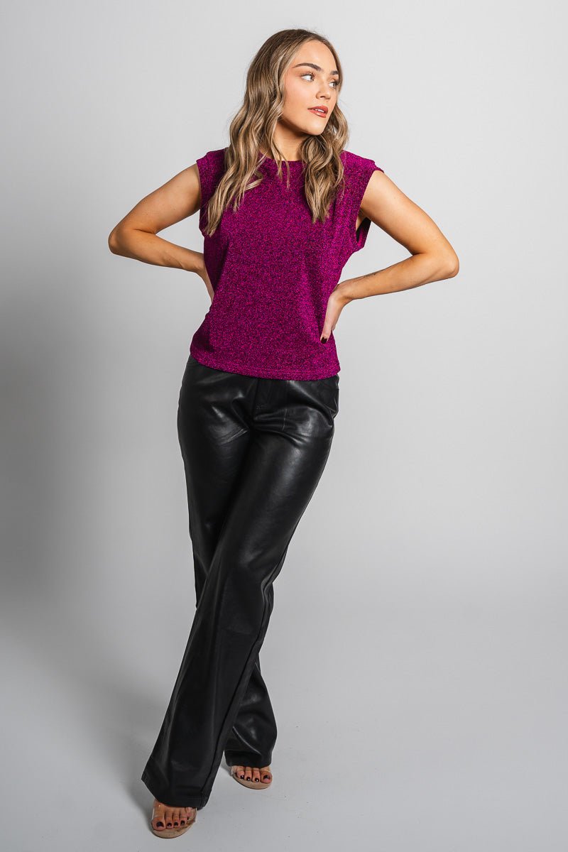 Sleeveless metallic top fuchsia - Affordable New Year's Eve Party Outfits at Lush Fashion Lounge Boutique in Oklahoma City