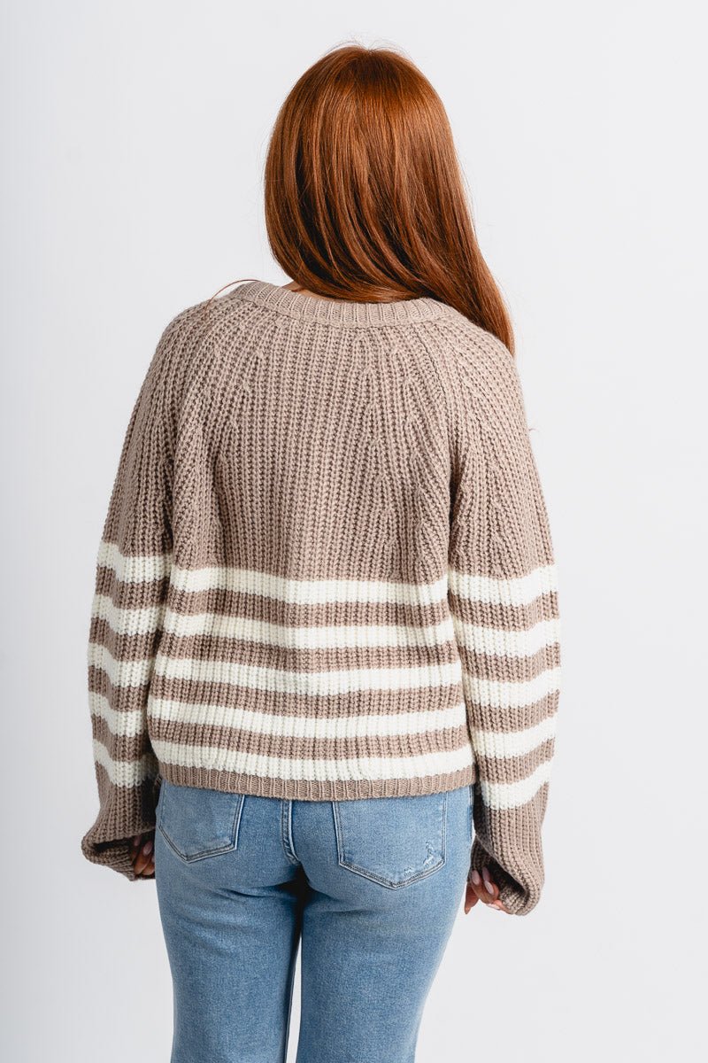 Button striped sweater cardigan sand