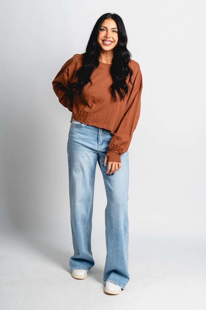 Open back long sleeve top chestnut