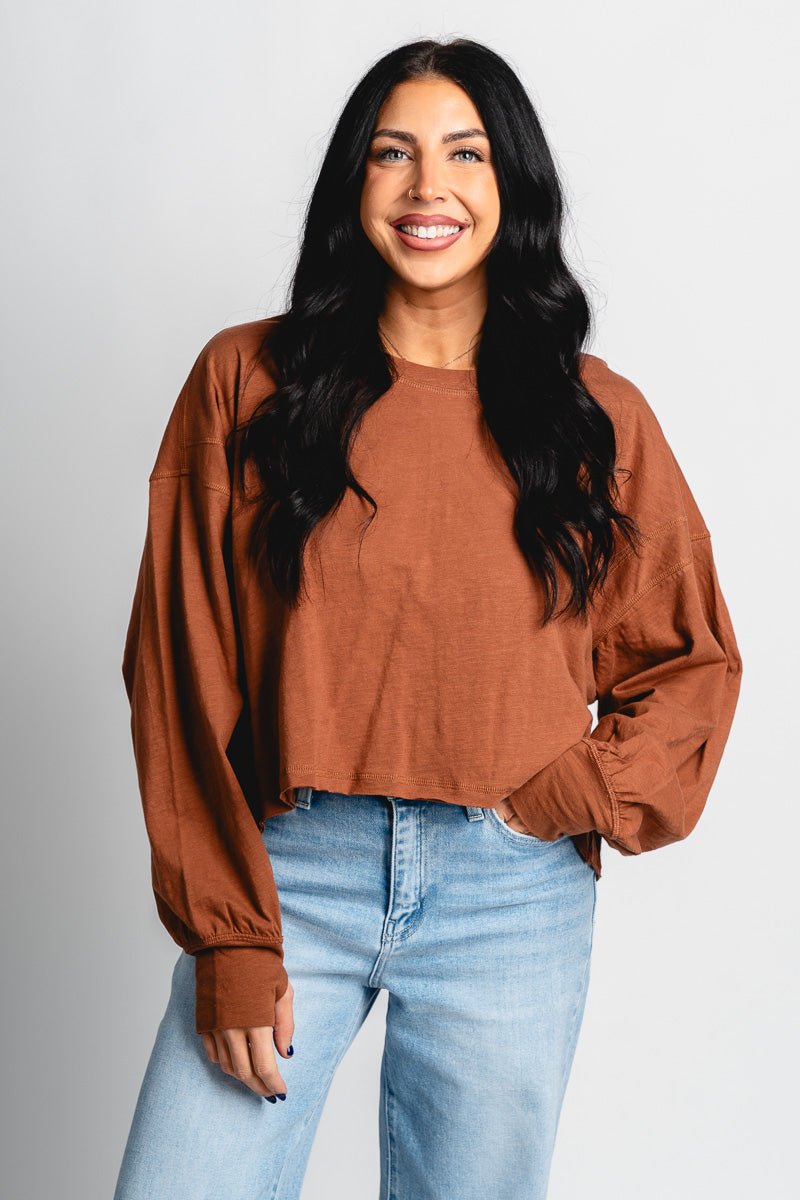 Open back long sleeve top chestnut