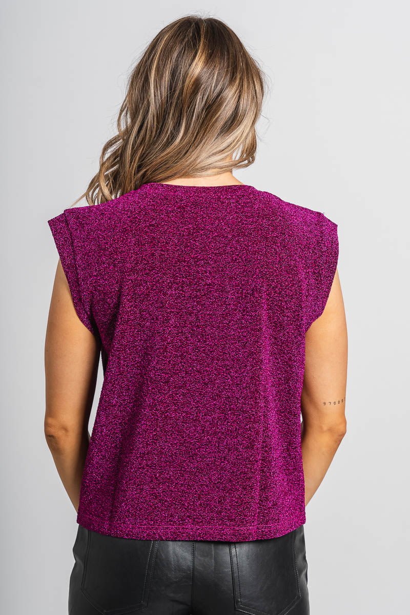 Sleeveless metallic top fuchsia