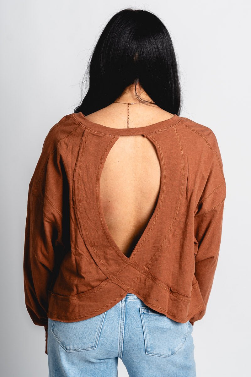 Open back long sleeve top chestnut