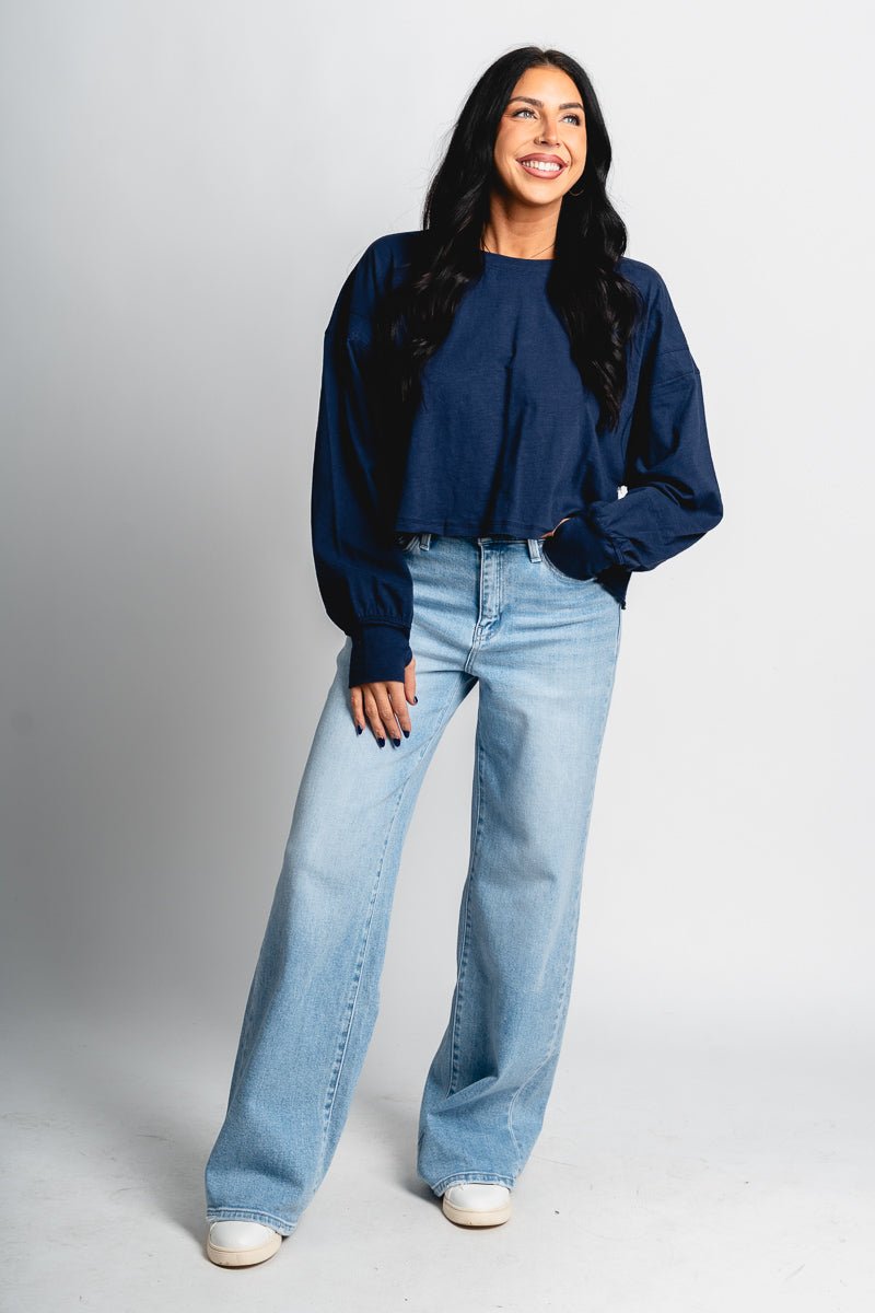 Open back long sleeve top navy