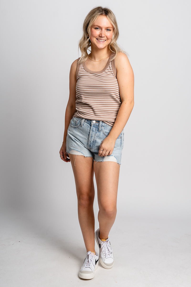 Z Supply Elin striped tank top iced coffee - Z Supply Tank Top - Z Supply Tees & Tanks at Lush Fashion Lounge Trendy Boutique Oklahoma City