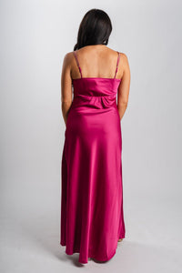 Lace trim midi dress magenta rose - Affordable dress - Boutique Dresses at Lush Fashion Lounge Boutique in Oklahoma City