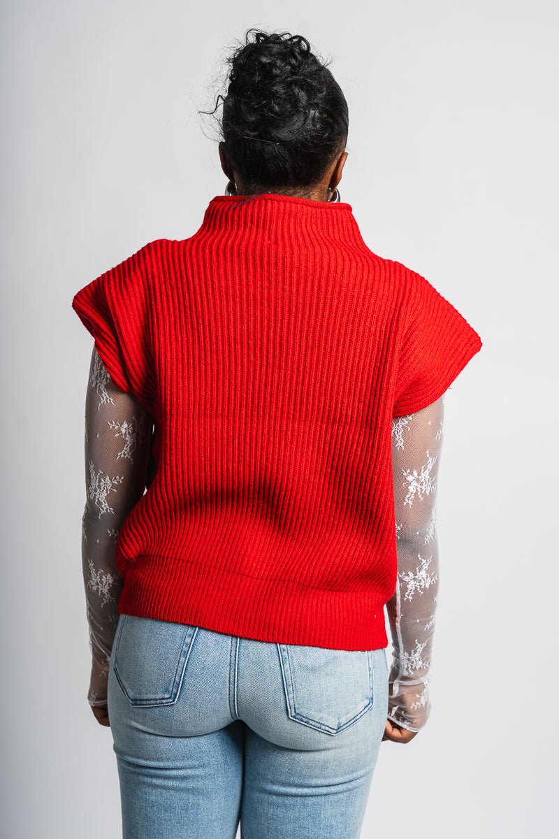 Sleeveless mock neck sweater red